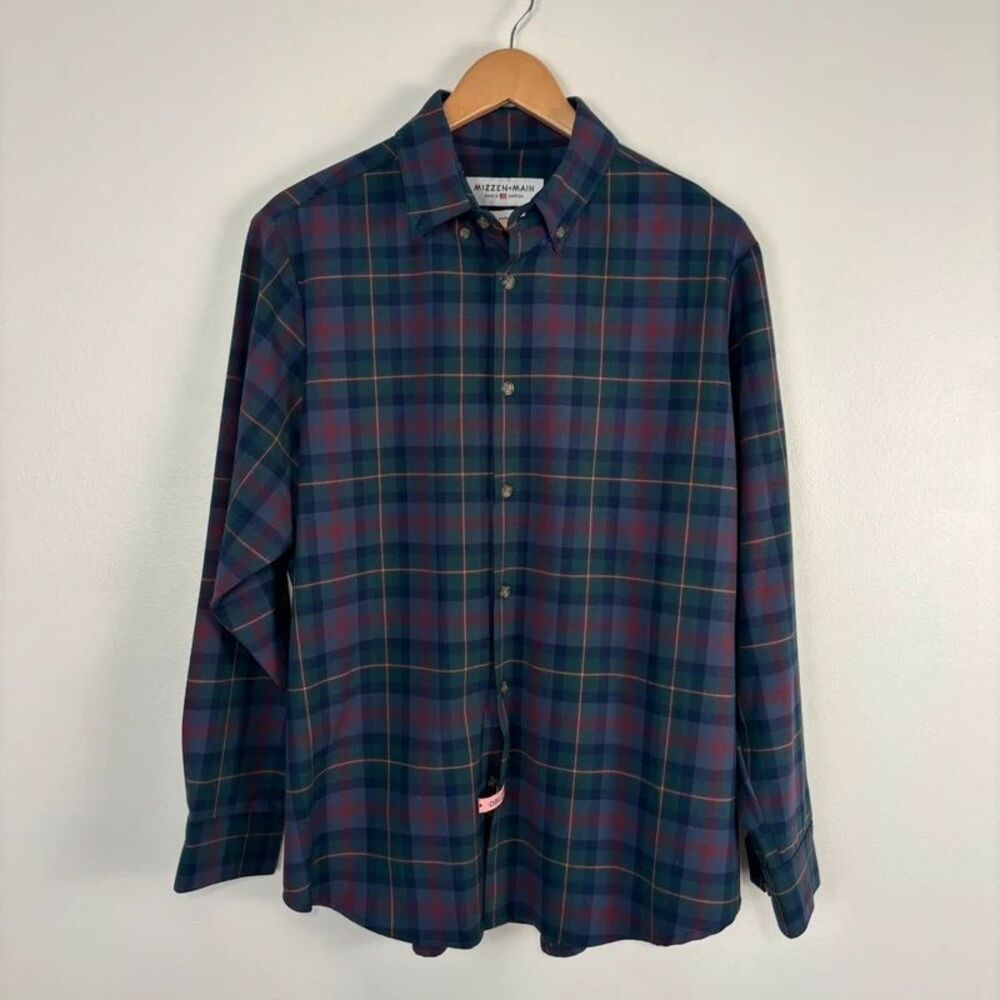 Mizzen + Main Shirt Mens M Standard Fit Performance Plaid Long Sleeve Button